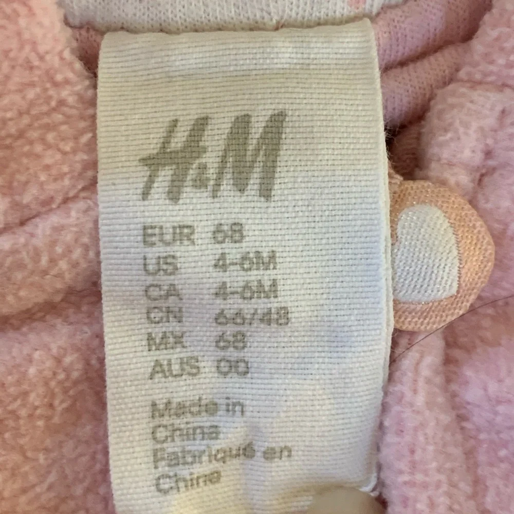 H&M Pink Heart Fleece Hooded Baby Infant Zip Up Onesie Bunting